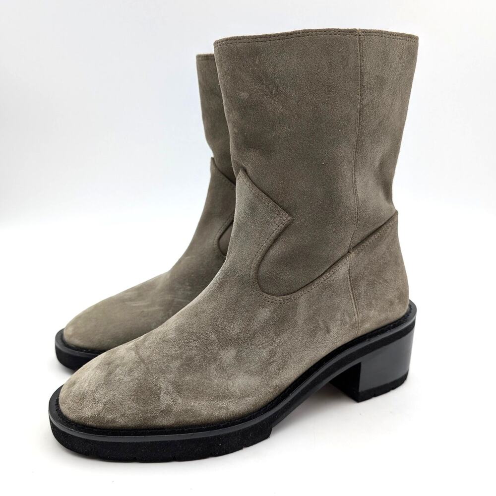 Stuart Weitzman Boulevard Block Heel Moto Bootie Women's Taupe Size US5.5B EU36
